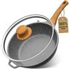 YASHE Padella sauté antiaderente 30 cm, atossica, senza PTFE e PFAS | Padella profonda da 4,7 L con coperchio in vetro; induzione e tutti i piani cottura