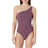 Amazon Essentials Costume da Bagno Intero Monospalla Donna, Rosso Mattone Lilla Leopardata, 50