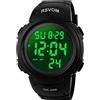 RSVOM Orologio sportivo digitale da uomo, impermeabile fino a 5 atm, orologio sportivo con allarme, orologio da polso nero da corsa, militare, con quadrante grande