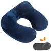 TALLGO Cuscino da viaggio gonfiabile - Supporto per il collo in velluto morbido 100% per viaggi, aerei, treni, auto e uffici con borsa da trasporto compatta, fodera traspirante e lavabile, Blu