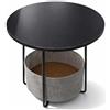 Relaxdays tavolino Rotondo con Cestino in Tessuto, H x Ø 50x45 cm, MDF, Metallo, Nero-Grigio