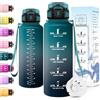 Motswedi Borraccia 1,5 litri, con Filtro, Borraccia Motivazionale, Prova di Perdite, Senza BPA, Bottiglia Acqua, con Marcatori di Tempo, per Palestra, Ufficio, Yoga, Ciclismo, Verde Scuro & Grigio