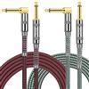OTraki 2 cavi per strumenti, 3 m, 3 m, cavi intrecciati per chitarra, 6,35 mm, cavo jack da 6,35 mm, spesso placcato oro, per basso elettrico, microfono, audio professionale (rosso + verde)