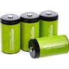 Amazon Basics, 4 batterie ricaricabili D NiMH, 10000 mAh, ricarica fino a 1000 volte, pre-caricate