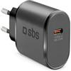 SBS Alimentatore USB-C 25W, Power Delivery (PD), Ricarica Rapida, Compatto, Caricatore per iPhone, iPad, Airpods, Samsung, Pixel, Tablet, Smartphone, Nero