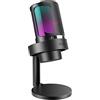 FIFINE USB Microfono per PC Gaming PS4 PS5, RGB Microfono a Condensatore per Streaming, Podcasts, con Controllo RGB, Tocco Muto, Jack per Cuffie e Filtro Anti-Pop