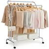 SONGMICS Stand Appendiabiti Doppio, Attaccapanni con Ruote, Struttura in Acciaio, Portata fino a 100 kg, Larghezza di 103,5 cm, Multifunzione, Color Argento HSR107E01
