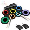 OFFCUP Batteria Elettronica Portatile, 7 Pads Electronic Drum Kit con 2 Bacchette e Pedali, con Altoparlanti Stereo, Colorat Pieghevole Roll Up Tamburo Digitale per Bambini, Adulti e Principianti
