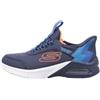Skechers Bambini e Ragazzi Microspec Max Brisk-Stripe Slip-in ALLENATRICE, Navy Textile/Synthetic/Blue & Orange Trim, 27.5 EU