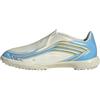 adidas Unisex - Bambini e Ragazzi F50 Messi League Laceless Turf Football Kids Shoes, Ivory/Semi Blue Burst/Icey Blue, 30 1/2 EU