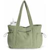 ECOHUB Borsa Tote Donna, Tote Bag in Velluto a Coste di Grande Capacità con Portabicchiere, Borsa a Tracolla Donna Ecologica con Scomparto per Laptop da 15.6" per Lavoro Viaggi Shopping, Verde