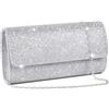 OSDUE Pochette Donna, Argento Cerimonia Borsa con Catena Clutch, Chiavistello Metallico e Catena Rimovibile per Tracolla, Borse a Spalla per Ballo di Fine Anno, Festa, Argento