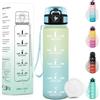 Baramumu Borraccia Bambini, 500ML Senza BPA, Borraccia Plastica, Sistema di chiusura anti-perdita, Bottiglia Motivazionale, Con marca temporale, Bottiglia Acqua per Scuola - Bianco ghiaccio&Celeste