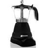 BEHOME Moka Elettrica 3 Tazze, Caffettiera Elettrica 3 tazze con Riduttore 1 tazza, Mantenimento caffè caldo per 30 min, Base Rotante a 360°, Nera (Senza Timer)