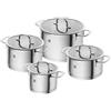 ZWILLING TrueFlow Set di pentole, 4 Pezzi, Acciaio inox, Con fori integrati nel coperchio, Anche per piani a induzione, Argento