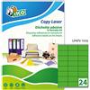Tico Italia LP4FV-7036 Etichette adesive verdi fluo, 70 fogli A4, rettangolari 70x36mm, 24 etichette per foglio, adesivo permanente, stampanti laser e inkjet