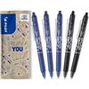 PILOT - Set di 5 FriXion Ball Clicker 07 - Penna Cancellabile Termosensibile - Penna roller a scatto e Ricaricabile - 3 Blu, 2 Nere - Punta Media