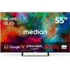 MEDION 138.8 cm 55" TV QLED Smart TV 4K Dolby Vision HDR Prime Video Disney+ Compatibile con Google TV PVR Bluetooth, MD855701