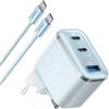 Anker Caricatore USB C 70W, Adattatore di Alimentazione ad Alte Prestazioni con Rapido a 3 Porte, Caricatore PIQ 3.0 per iPhone 17 Pro Max/Serie 16-12, MacBook Pro, iPad, Galaxy, Pixel e Altro (Blu)