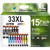 Jettruemedia 33XL Cartucce d'inchiostro Compatibili con Epson 33 XL Cartuccia, 15 Pack