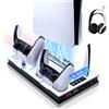 Tolesum Supporto Verticale di Raffreddamento per PS5/PS5 Pro/PS5 Slim Stazione di Ricarica per Controller Doppi con 3 Livelli di Ventola/Supporto per Cuffie per PS5/PS5 Slim UHD/Digital Edition