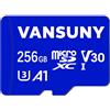 Vansuny MicroSDXC 256GB Classe 10 UHS-I U3/V30 A1 - Scheda Memoria 100MB/s, Resistente Acqua/Urto/Raggi X, per Fotocamera, Drone, Nintendo Switch (Blu)
