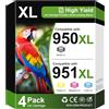 Jettruemedia 950XL 951XL Cartucce d' per HP 950 951 XL Compatibili con HP Officejet Pro 8100 8610 8600 8615 8620 8600 8630 8640 8660 8625 251dw 271dw 276dw (Nero Ciano Magenta Giallo, 4-Pack)