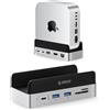 ORICO MiniDock Mac mini M4 1TB Archiviazione & Docking station, Supporto verticale HDMI Hub per Mac mini M4/M4 Pro 2024, 4K@60Hz HDMI, 10G USB A/C, 2×5G USB A, ricarica USB-C, SD/TF, RJ45