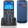 Ufferson Telefono Cellulare per Anziani con Tasti Grandi, GSM Telefoni per Persone Anziane Facile da Usare, SIM Doppio, Schermo da 2,4", SOS, Chiamata Rapida, Volume Alto, Ricarica USB C, Base di Ricarica, Blu