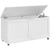 WOLTU Panca Contenitore con Ruote e 2 Cerniere di Sicurezza, Cassapanca Multiuso 100x40x50,5 cm, per Camera da Letto, Ingresso, Soggiorno, in Legno, Bianco