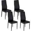 Baroni Home Set di 4 Sedie da Pranzo con Schienale Alto e Seduta Ergonomica con Cuciture Decorative, Sedie Eleganti Imbottite in Ecopelle con Struttura in Acciaio, 40X48X96 cm, Nero