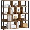 eSituro Scaffale per Libri, Scaffale con 14 Cubi in 4 Livelli, Unità di Stoccaggio Industriale per Soggiorno/Camera da Letto/Ufficio, Legno Ingegnerizzato, Marrone Rustico+Nero, 120x30x120cm