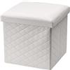 Baroni Home Pouf Cubo Contenitore Pieghevole in Ecopelle, Poggiapiedi Imbottito Porta-Oggetti, Sgabello Contenitore per Camera e Salone, Pouf Salvaspazio, 35x35x35 cm, Bianco