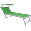 Bricozone Lettino Pieghevole Prendisole in Alluminio e Tessuto Textilene con Tettuccio Parasole Orientabile, 182 x 60 x 38 cm, Schienale Regolabile, per Mare Spiaggia Piscina Giardino, Verde