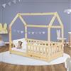 ML DESIGN modern living ML-Design Letto a Casetta per Bambini 70 x 140 cm Naturale, in Legno Massello, Struttura con Protezione Anticaduta, Tetto e Rete a Doghe, Lettino a Terra Montessori a Forma di Casa per Cameretta
