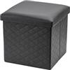 Baroni Home Pouf Cubo Contenitore Pieghevole in Ecopelle, Poggiapiedi Imbottito Porta-Oggetti, Sgabello Contenitore per Camera e Salone, Pouf Salvaspazio, 35x35x35 cm, Nero