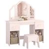 AIYAPLAY Toeletta Trucco Bambina 2 in 1 con Sgabello e Specchio Rimovibile a 3 Ante, Specchiera Trucco per Bambini con 2 Cassetti, 2 Armadietti e Accessori, Postazione Trucco in Legno, Cameretta, Rosa