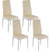 Baroni Home Set di 4 Sedie da Pranzo con Schienale Alto e Seduta Ergonomica con Cuciture Decorative, Sedie Eleganti Imbottite in Ecopelle con Struttura in Acciaio, 40X48X96 cm, Beige
