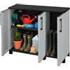 Dmora - Armadio da esterno Pelt, Armadio balcone multiuso, Mobile outdoor 3 ante, 100% Made in Italy, 102x37h90 cm, Grigio chiaro e Nero, Finitura righe