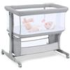 Growaystory Culla Fianco Letto per Neonati, Lettino Co-Sleeper Regolabile in 7 Altezze con Ruote, Materasso e Cesto Portaoggetti, Culla Portatile per Camera da Letto grigio chiaro