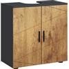 kleankin Mobile Sottolavabo per Bagno con Armadietto 2 Ante Soft Close, Mobiletto Sottolavabo con Intaglio a U, Mensola Regolabile, per Lavabi con o Senza Colonna, 60x30x60cm, Rovere