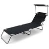 Baroni Home Sedia a Sdraio Pieghevole Reclinabile con Parasole Regolabile 360° e Cuscino Removibile, Lettino Prendisole in Metallo con Tessuto Idrorepellente, Portata 110 Kg, 186x55x24 cm Nero