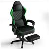 Huracan Sedia da Gaming con massaggio, Sedie da ufficio per computer con poggiapiedi, schienale regolabile, Poltrona da Gaming ergonomica per PC, con capacità di carico di 150kg, pelle PVC, Nero-verde