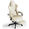 Huracan Sedia da Gaming con funzione massaggio, Poltrona da gaming ergonomica per PC, sedie gamer regolabile e girevole, Sedia da gioco con poggiapiedi, Gamer Chair in pelle PU, Beige