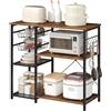 WOLTU Scaffale da Cucina con 2 Cestelli Estraibili, Supporto per Microonde con 2 Ripiani in Rete Metallica, Scaffalatura Portaoggetti con 5 Ganci, 90x40x82 cm, Marrone Rustico + Nero