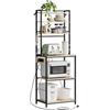WOLTU Scaffale da Cucina a 6 Livelli con Prese di Corrente, Scaffale per Microonde con Struttura in Metallo e Piano di Lavoro Aperto, Nero+Rovere Chiaro, 60x39,5x167cm