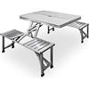 Deuba Casaria Tavolo Pieghevole con 2 Panche Set da Campeggio Picnic Portatile a Valigetta in Alluminio con Foro Ombrellone Maniglia per Trasporto 4 Posti Mare Spiaggia Giardino
