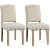 Yaheetech Set 2 Sedie Sala da Pranzo Classiche Imbottite Tessuto Gambe in Legno Sedia Moderne per Cucina Soggiorno Beige
