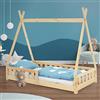 ML DESIGN modern living ML-Design Letto a Terra per Bambini Design Tipi 80 x 160 cm Naturale, Struttura in Legno di Pino Massiccio, con Sponde Protezione Anticaduta, Lettino Tenda Indiana, Giroletto Montessori per Ragazzi