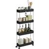 WOLTU Carrello da Cucina a 4 Ripiani, Carrello Portaoggetti con Ruote e 4 Ganci, Carrellino Salvaspazio per Cucina, Bagno e Lavanderia, in Plastica e Metallo, 41,5 x 86 x 13,5 cm, Nero